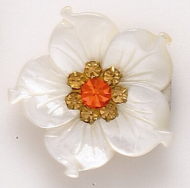Detra Kay Mother of Pearl Flower Brooch With Swarovski Crystals