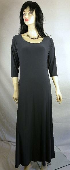 Essential Long Dress by Sympli with 3/4 Sleeves in Charcoal