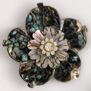 Detra Kay Abalone Flower Brooch With Swarovski Crystals