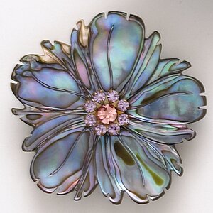 Detra Kay Abalone Flower Brooch With Swarovski Crystals