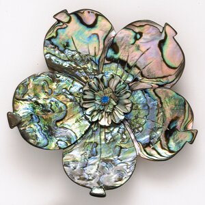 Detra Kay Abalone Flower Brooch With Swarovski Crystals