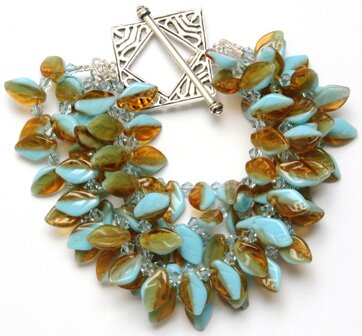 Detra Kay Aqua & Gold Czech Leave Bracelet