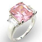 Rose Colored 2/3 Stones Style Ring in Silver Tone