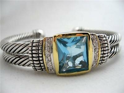 Designer Inspired Lizard Style CZ Double Cuff-Aqua