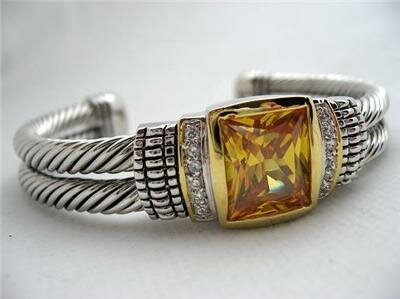 Designer Inspired Lizard Style CZ Double Cuff-Topaz