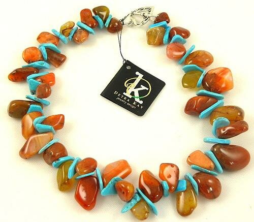 Red Chalcedony & Turquoise Necklace by Detra Kay