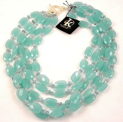 Chalcedony, Amazonite & Swarovski Crystal Multi Strand Necklace by Detra Kay