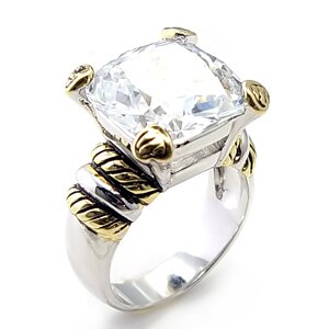 Clear Colored Solitaire Ring w/Two Tone Plating