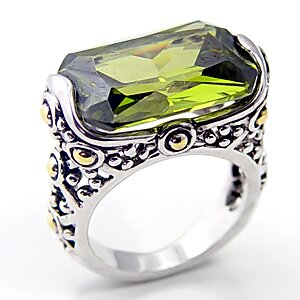 CZ Olivine Color Solitaire Ring