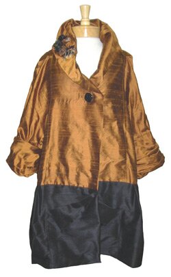 Lee Andersen Bronze/Black Silk Dupioni Corona Coat with Corsage