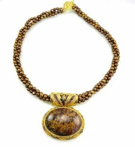 INDIA JASPER OVAL PENDANT WITH PEARLS BY BARBARA GARWOOD