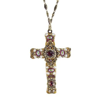 Michal Golan Victorian Pearl Cross Pendant