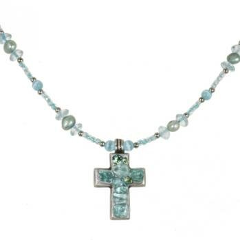 Michal Golan Aqua Marine Crystal Cross