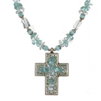 Michal Golan Aqua Marine Crystal Cross