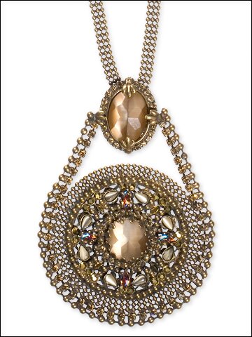 Sorrelli Fool's Gold Mesh Design Medallion Necklace with Swarovski Crystals