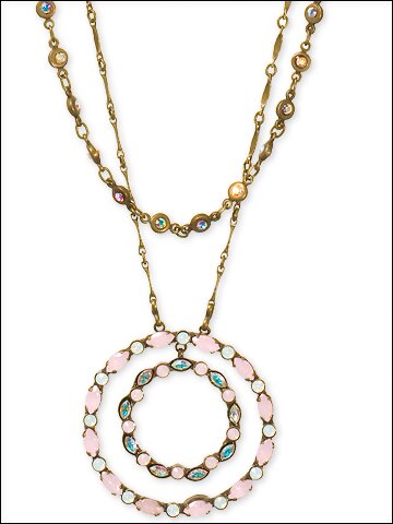 Sorrelli Pretty In Pink Swarovski Crystal Circle Pendant with Layered Necklace