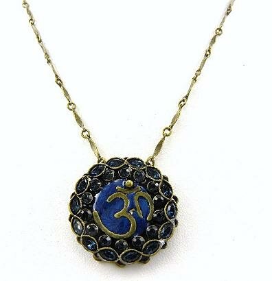 Sorrelli Yoga Inspired OM Pendant-Navy-Gold Finish