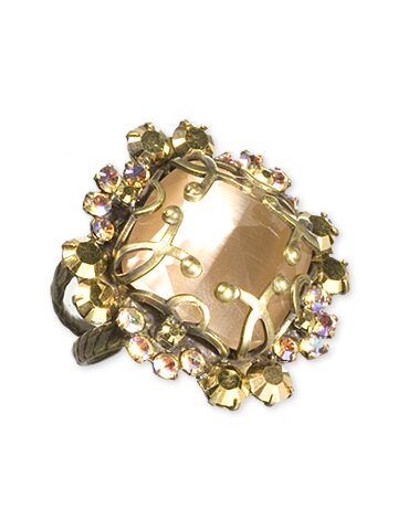 Sorrelli Fool's Gold Light Rose Cats Eye Adjustable Ring with Swarovski Crystal Accents