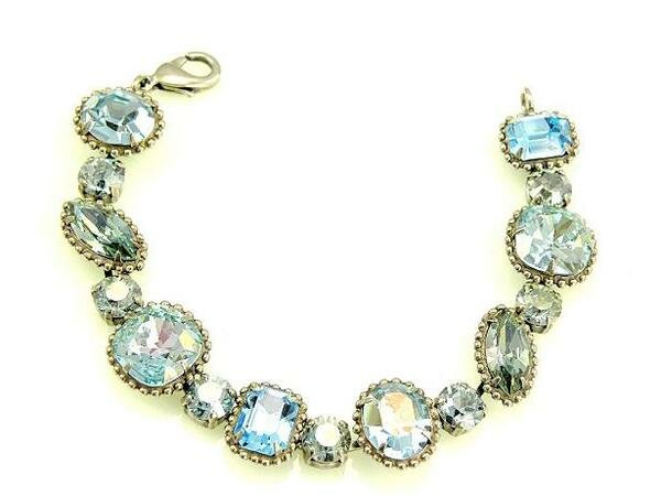 Sorrelli Aqua Bubbles Swarovski Crystal Bracelet-Silver