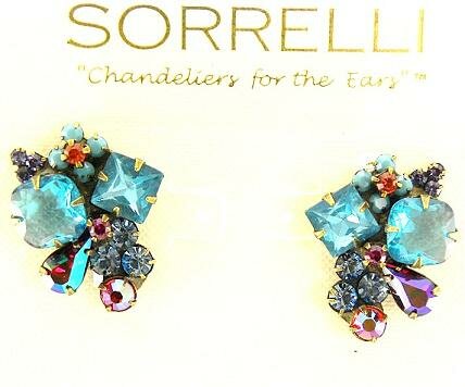 SORRELLI BLUE RASPBERRY SWAROVSKI CRYSTAL CLIP EARRINGS