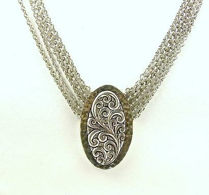 LOIS HILL REPOUSSE MULTI CHAIN OVAL PENDANT