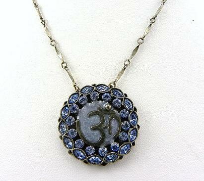 Sorrelli Yoga Inspired OM Pendant-Cornsilk Blue-Silver Finish
