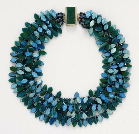 Blue & Green Czech Glass Leaves Necklace by Detra Kay