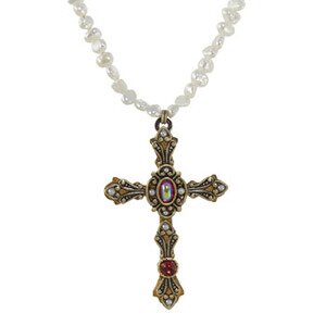 Michal Golan Victorian Pearl Cross Pendant