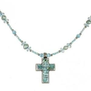 Michal Golan Aqua Marine Crystal Cross