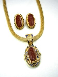 1930's Vintage Intaglio Locket with Earrings on a Chain by Barbara Garwood