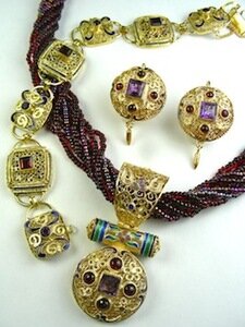 Amethyst & Garnet Set on Beads By Barbara Garwood