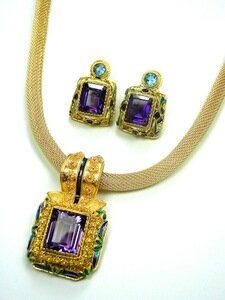 Amethyst Emerald Cut Pendant With EarringsBy Barbara Garwood