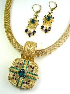 London Blue Topaz Window Pane Pendant on a Chain with Earrings By Barbara Garwood