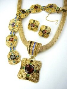 Madeira Citrine Square Pendant 3 Piece Set By Barbara Garwood