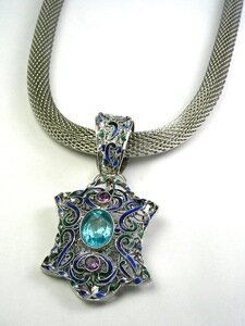Blue Topaz & Amethyst Pendant in Antique Silver or Beads by Barbara Garwood
