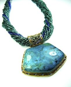 Chrysocolla Free Form Pendant on Pearls by Barbara Garwood